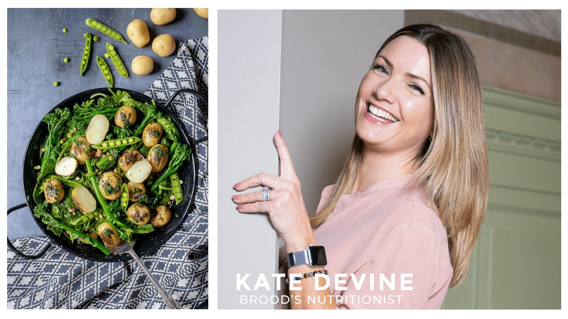 Kate’s Summer Seasonal foods and her easy Jersey Royal New Potato Salad with Pesto, Peas and Broccoli recipe