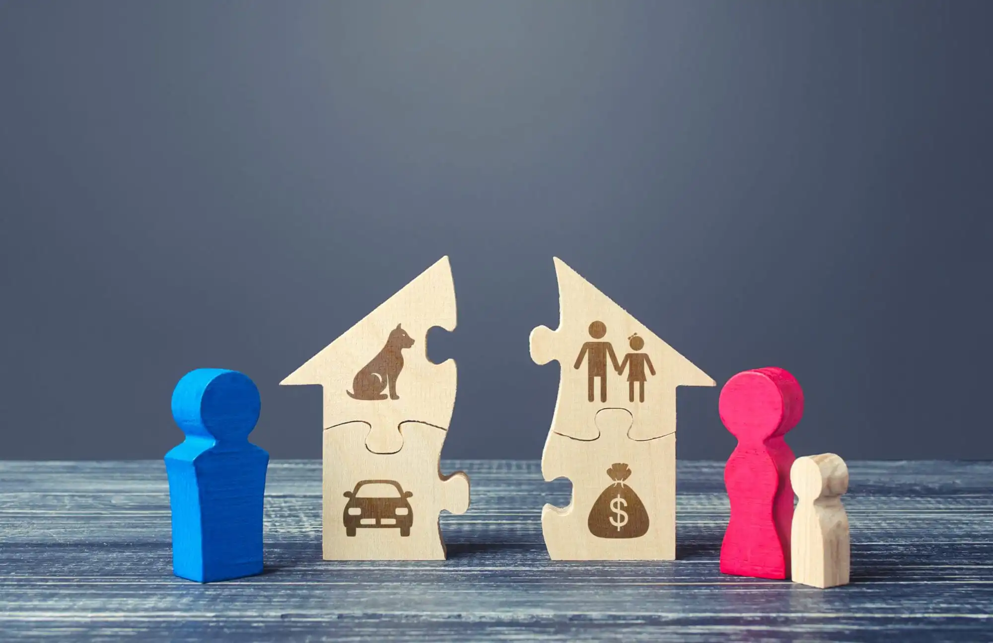 Husband and wife with a child divide a house in a divorce process. Fair marital property division Agreement. Protection interests. Conflict resolution, legal services assistance. rights Infringement. Nicola Wood Hair Made Easi