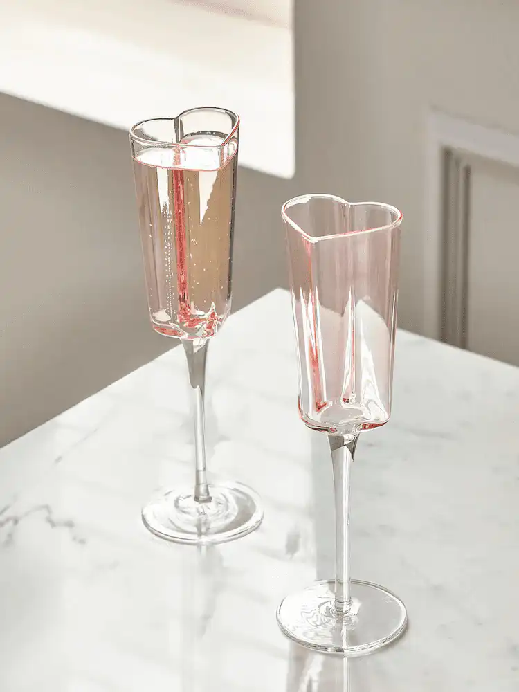 Pink Set of 2 Heart Champagne Flutes from Next