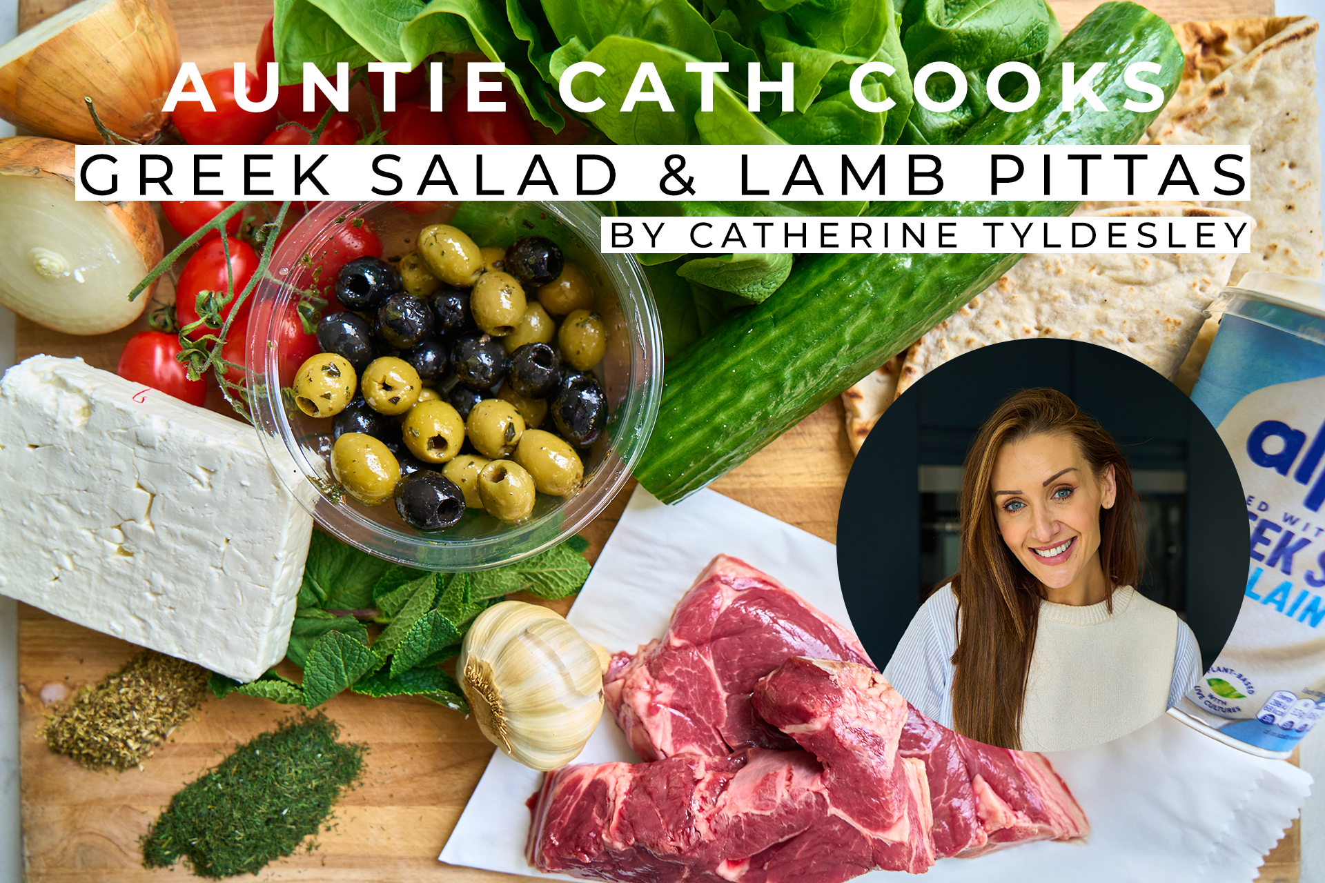 Catherine Tyldesley cooks Greek Salad & Lamb Pittas