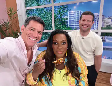 Marcus Bean, Allison Hammond and Dermott O'Leary on This Morning Set