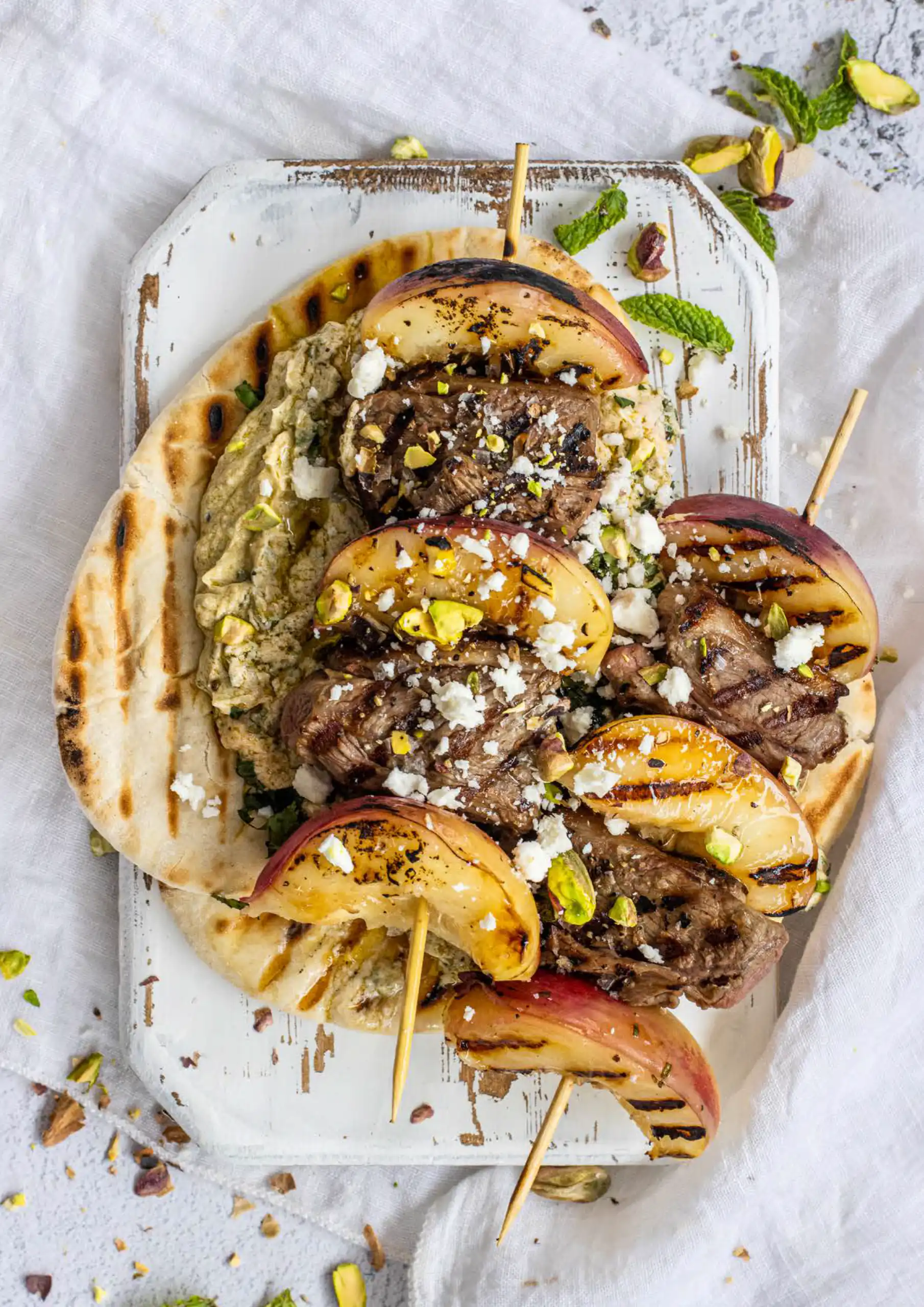Lamb with Nectarine, Pistachio and Feta