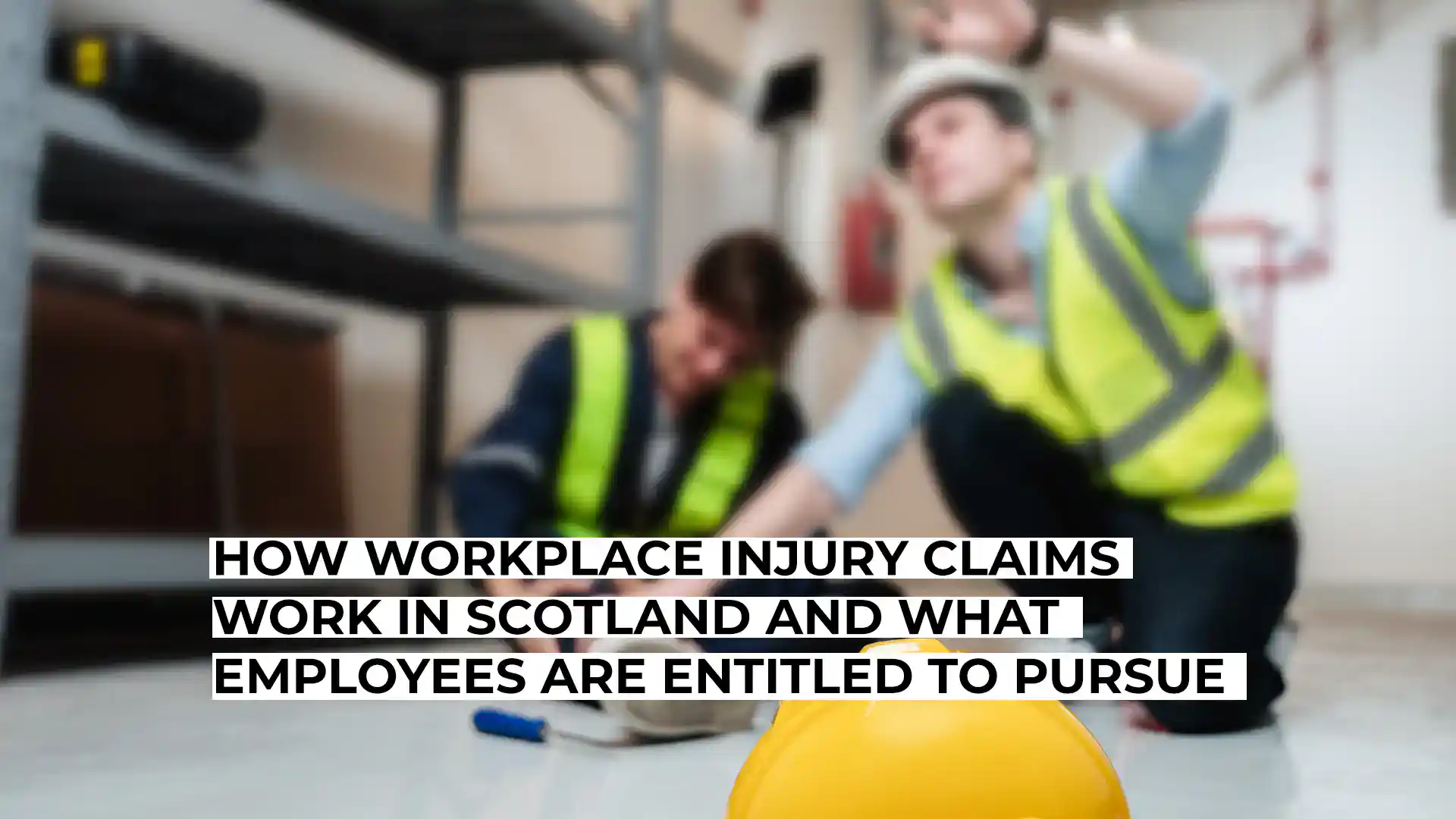 Workers in high-visibility vests discussing injury claims at work.