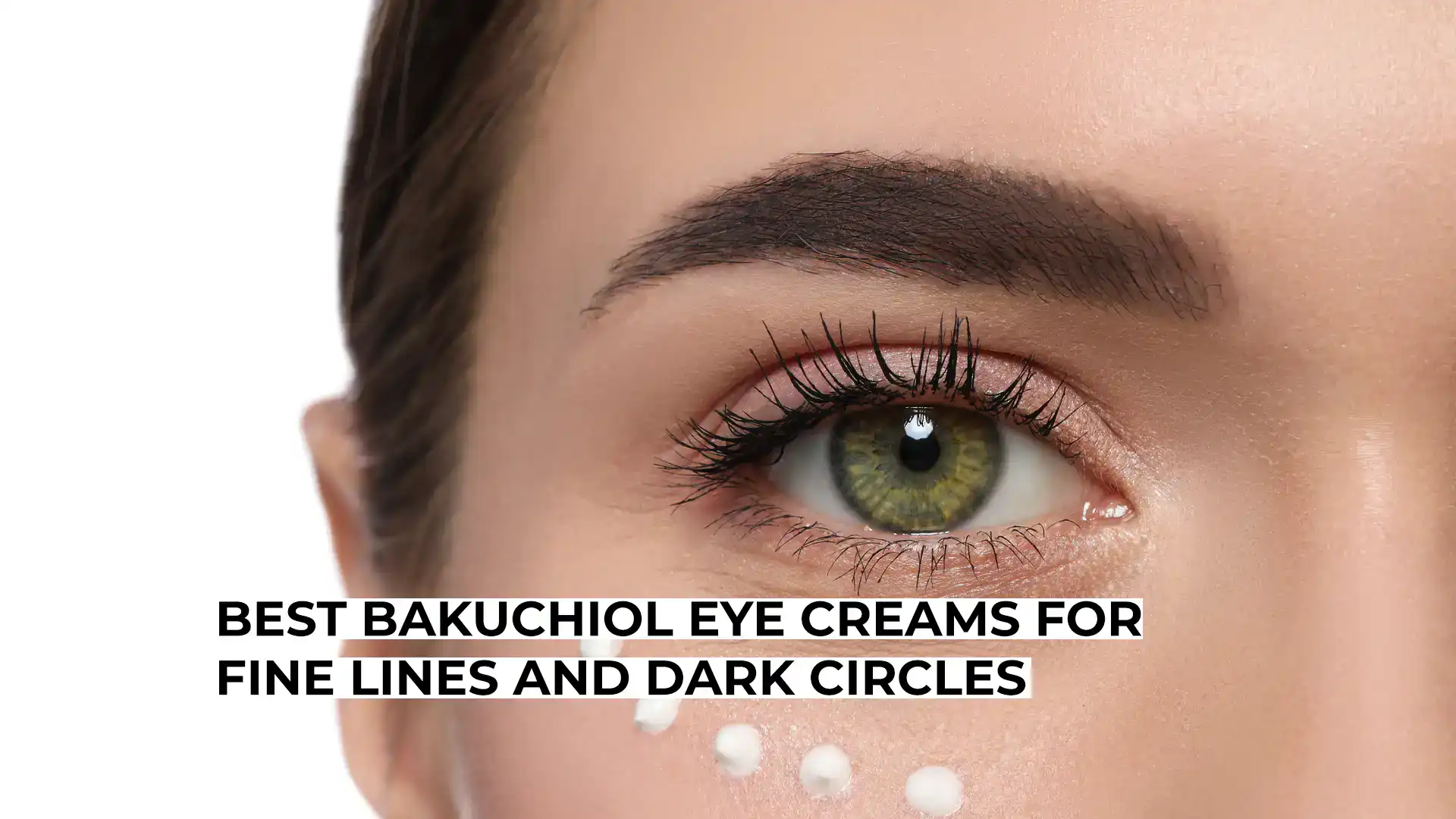 Close-up of a woman's eye with clear skin and dark circles.