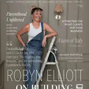 Cover of BROOD magazine featuring Robyn Elliott in casual attire.