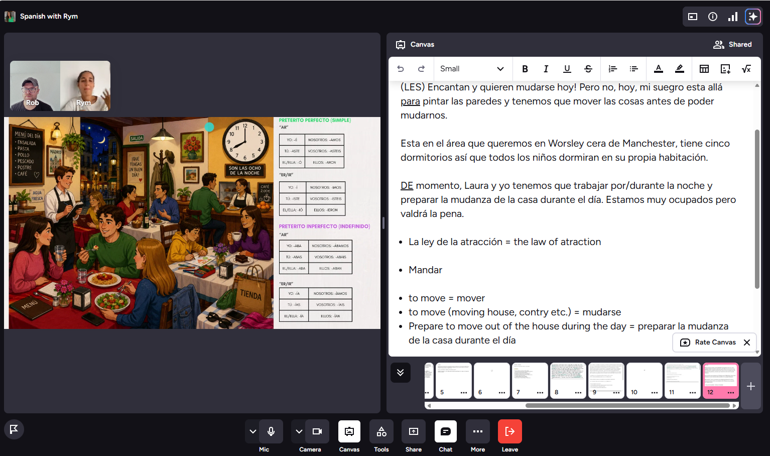 Screenshot from a Preply Spanish lesson