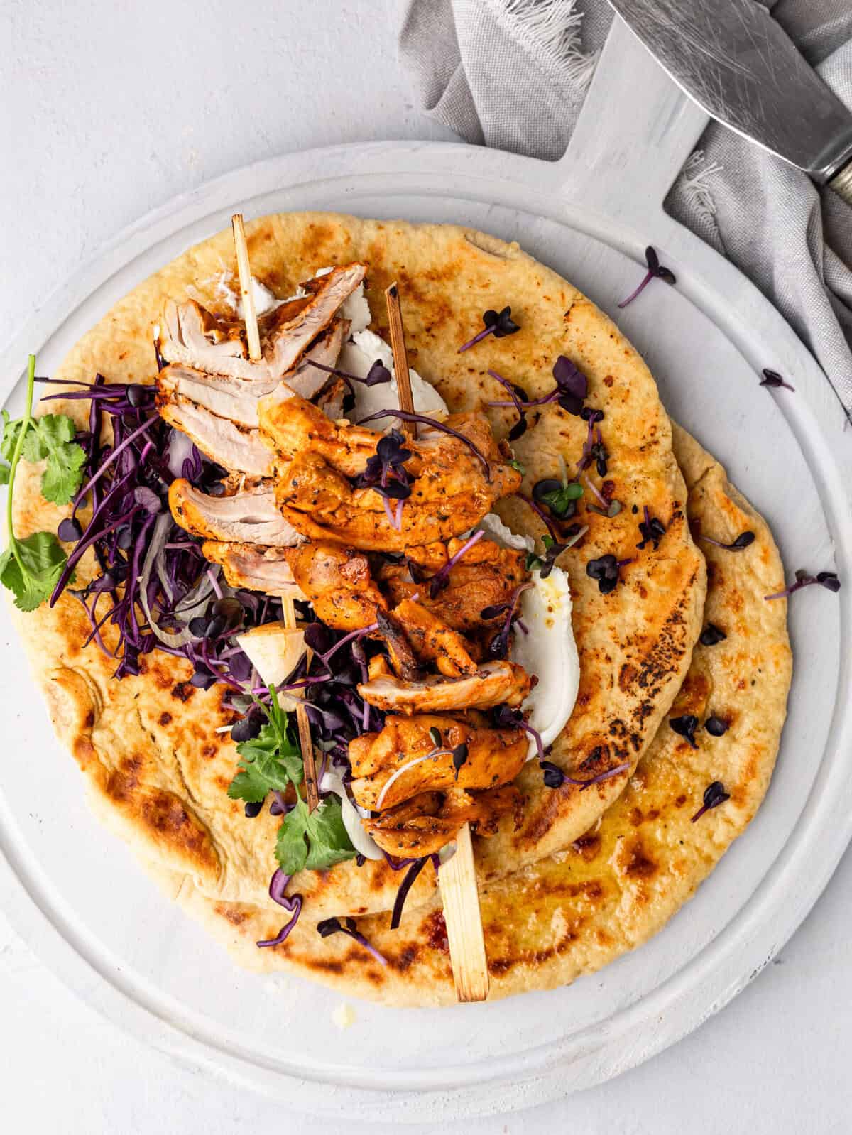 Homemade Chicken Kebab served on flatbreads