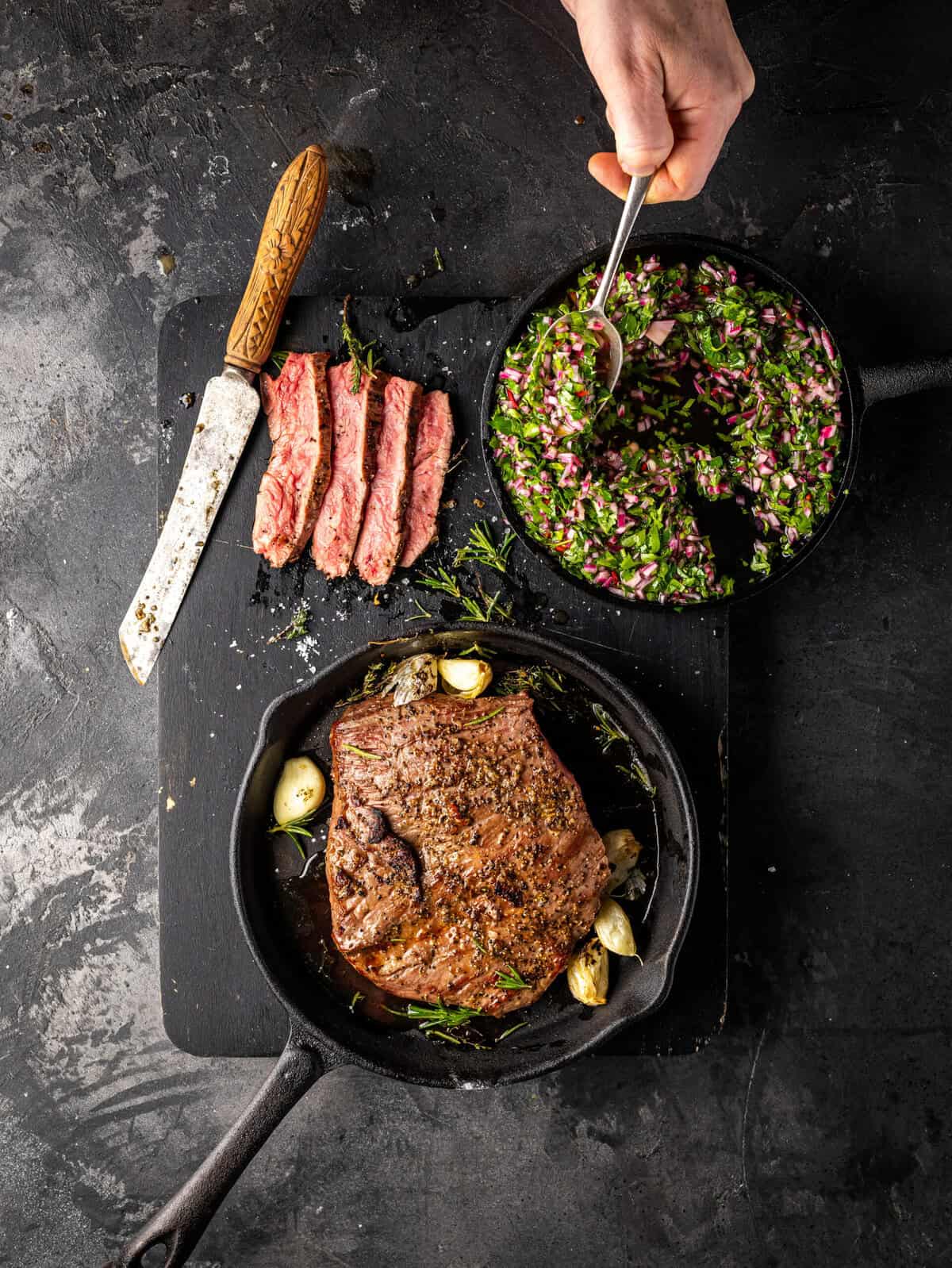 Seared skirt beef with chimichurri salsa