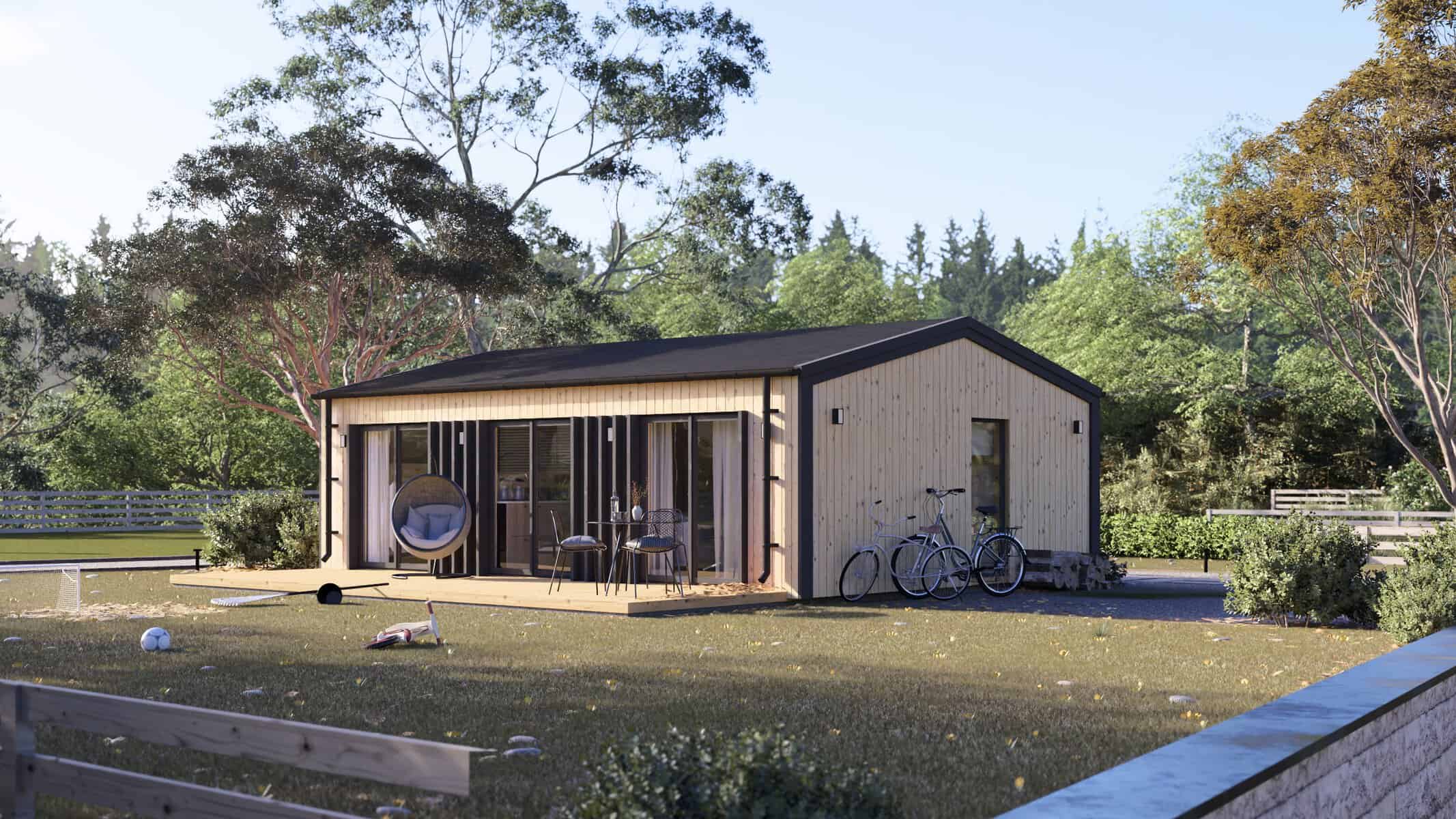 Interior view of a modern garden log home office