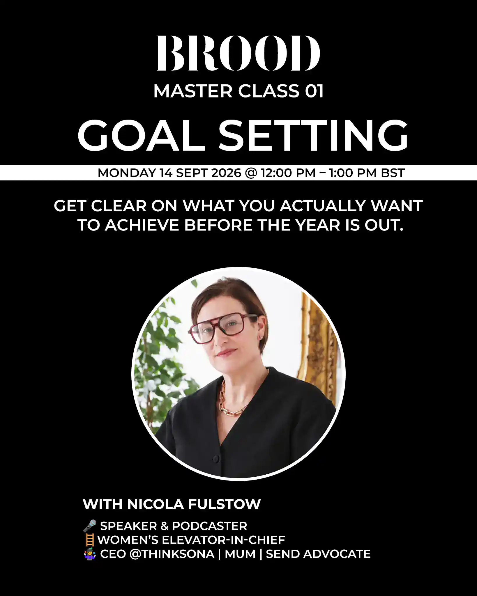 Woman speaker Nicola Fulstow presenting at BROOD goal setting master class.