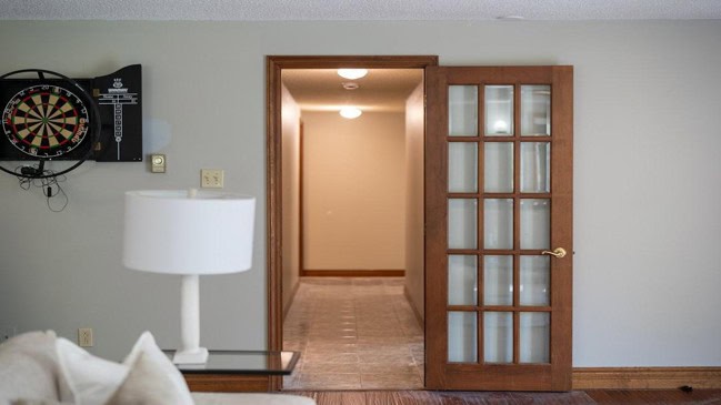 Traditional glazed internal wooden door in a hallway