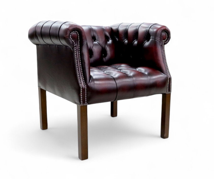 Devon Chesterfield tub chair in Antique Oxblood, front view